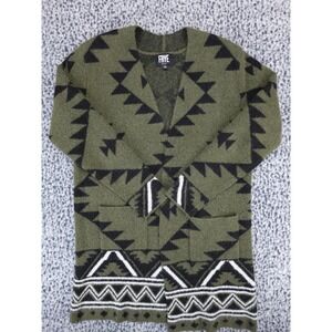 Frye Womens Olive Green Geometric Southwestern Longline Cardigan Sweater Small